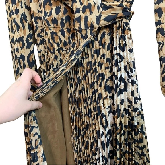 Vtg Chetta B Peter Noviello Leopard Print Pleated Wrap Cocktail Dress Tan Size 4 - Picture 4 of 8